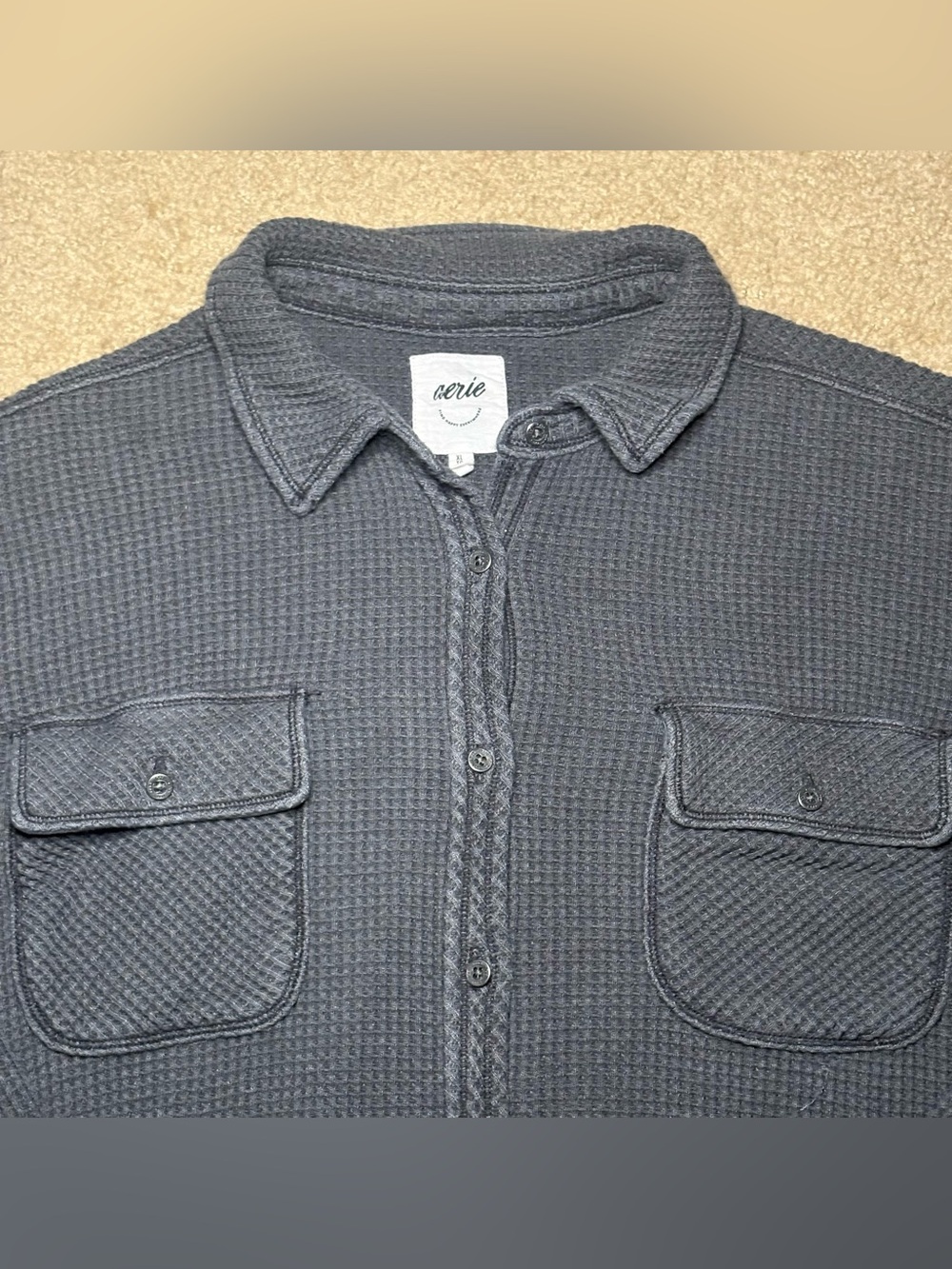 Aerie Women’s XL Slate Grey Waffle-Knit Button-Up Shirt - Picture 4 of 14